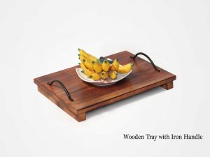 Wooden Tray with Iron Handle